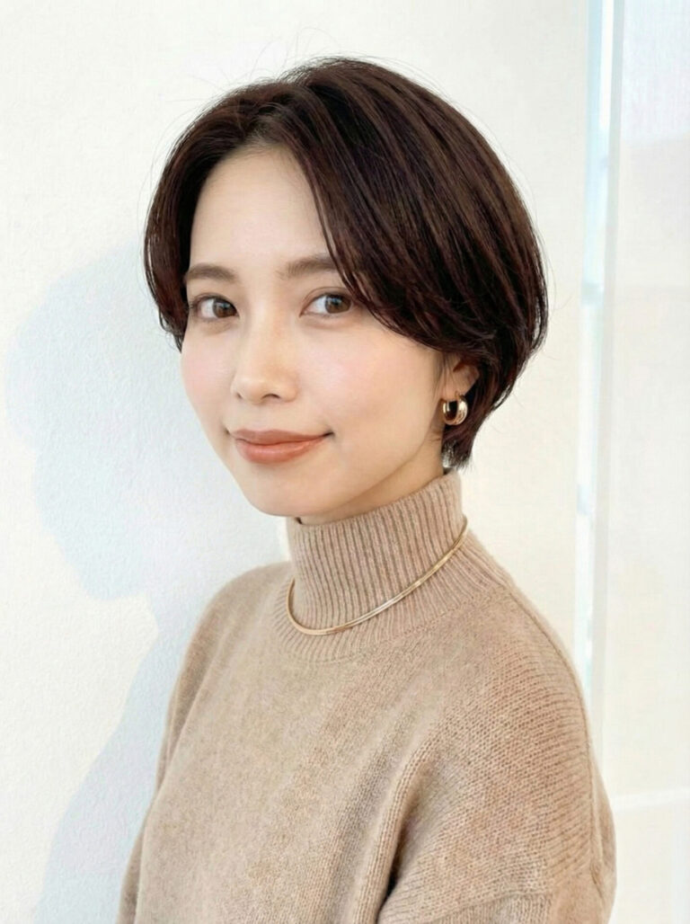 青山TONI&GUY加藤担当の大人センターパートショート|丸みのあるハンサムショートとダークブラウン